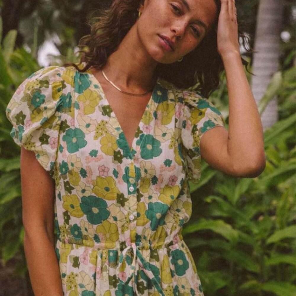 TROVATA Kristi Summer Dress in Bungalow Floral Green XS